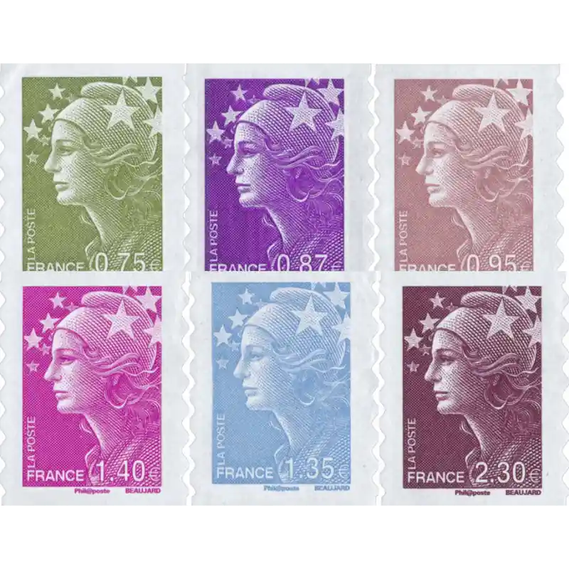 Timbres autoadhésifs de France N°486-491, Marianne de Beaujard. Produit De Marque