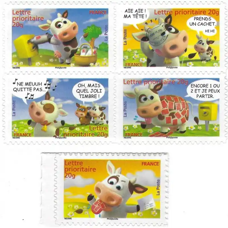 Paiement Sécurisé Timbres autoadhésifs de France N°134-138, Les vaches humoristiques.