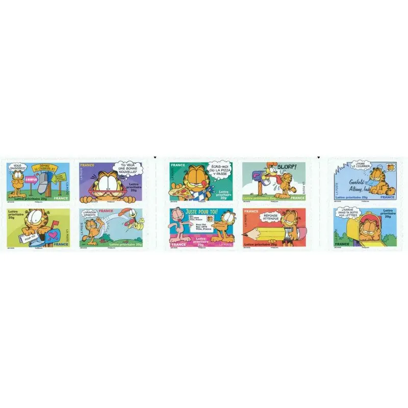 Vente Flash Timbres autoadhésifs de France N°194-203, Le chat Garfield.
