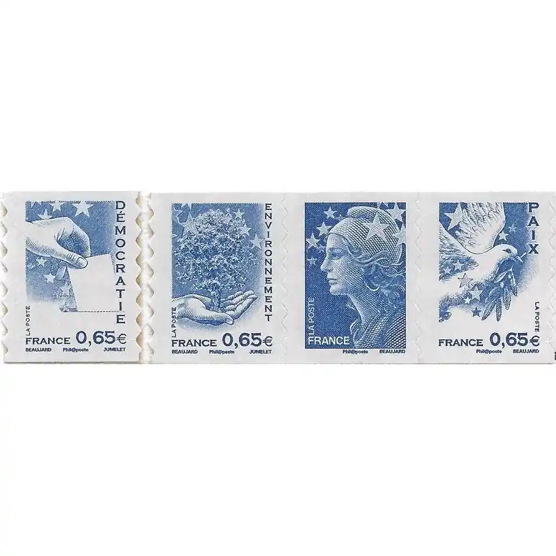 Timbres autoadhésifs de France N°179-182, Valeurs de l'Europe bleu. Édition Limitée