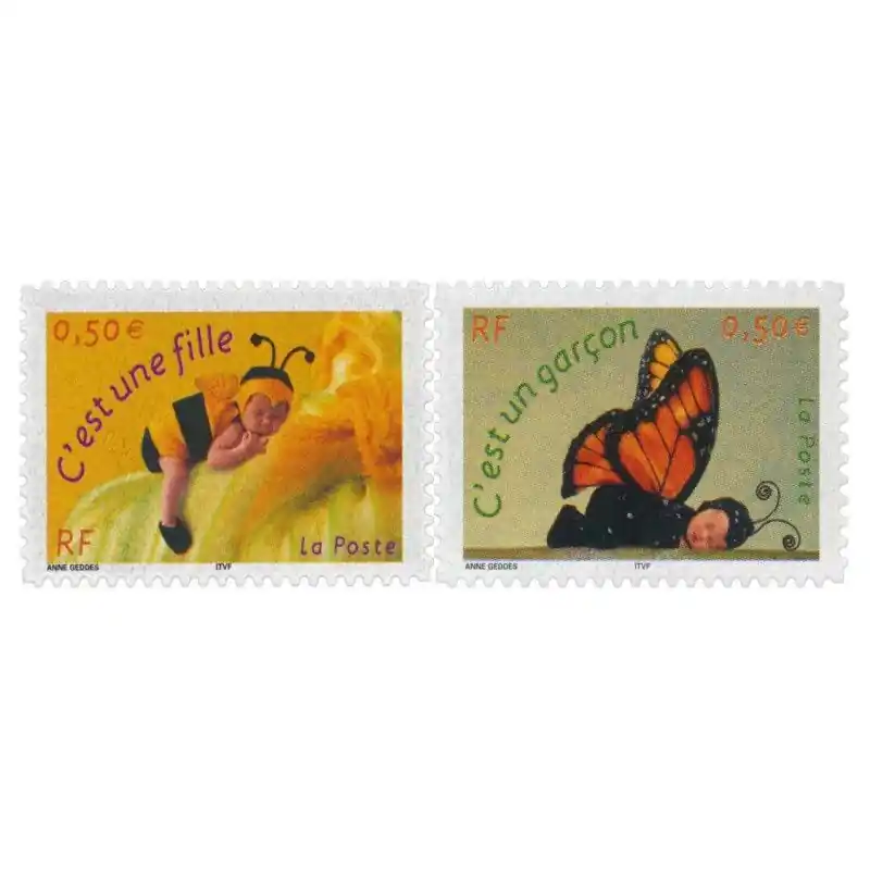 Timbres autoadhésifs de France N°40-41, Naissances. Livraison Gratuite