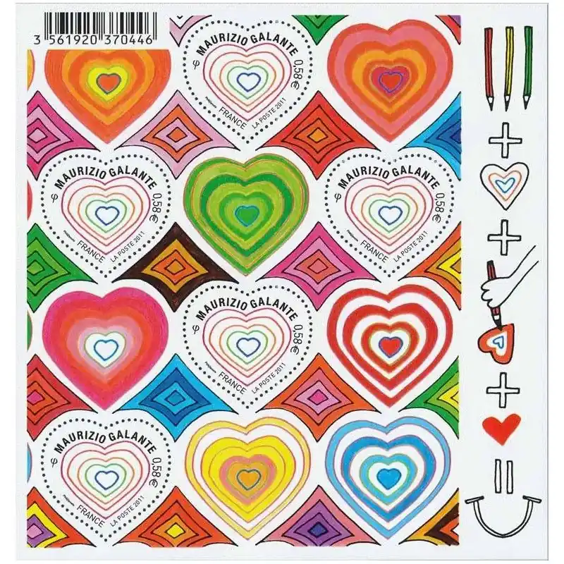 Bloc-feuillet de timbres N°131 Cœurs Maurizio Galante neuf**. Haute Qualité