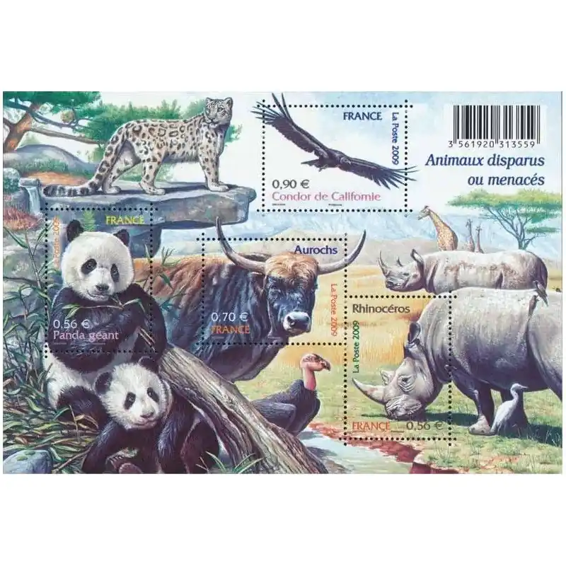 Bon Marché Bloc-feuillet de timbres N°128 Animaux menacés neuf**.
