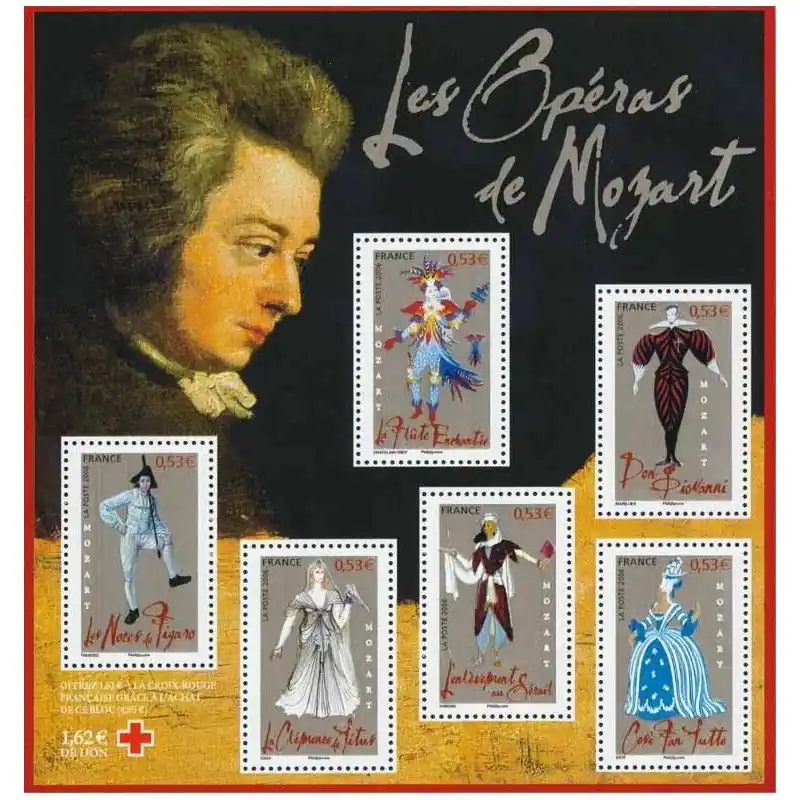 Bloc-feuillet de timbres N°98 Les opéras de Mozart neuf**. Super Prix