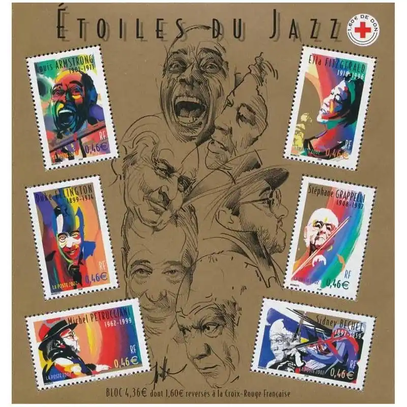 Bloc-feuillet de timbres N°50 Étoiles du Jazz neuf**. Certifié