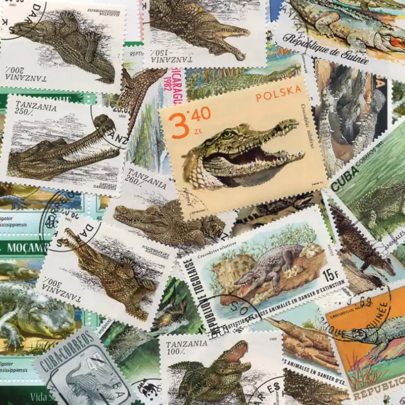 Achat Immédiat Crocodiles 25 timbres thématiques tous différents.