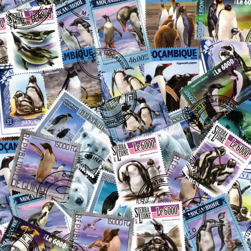 Prix Bas Pingouins 25 timbres thématiques tous différents.