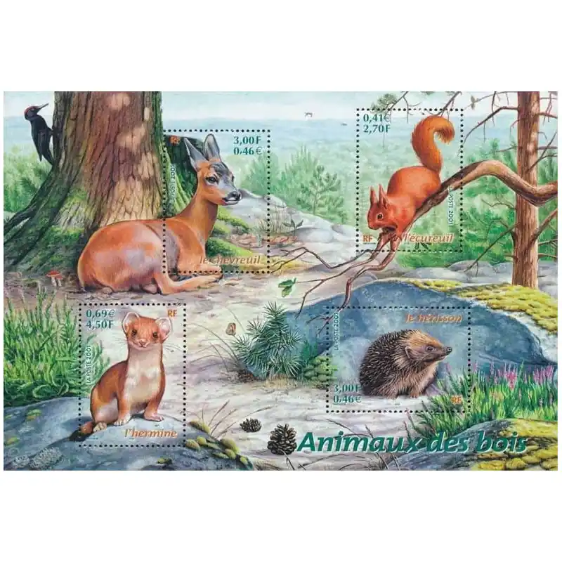 Bloc-feuillet de timbres N°36 Animaux des bois neuf**. Réduction