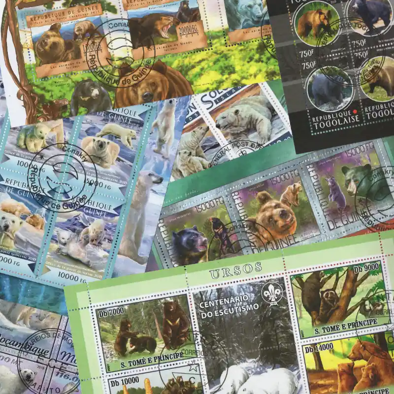Meilleure Qualité Ours 20 blocs-feuillets de timbres thématiques.