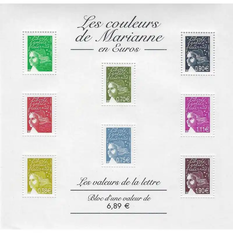 Pas Cher Bloc-feuillet de timbres N°67 Les valeurs de la lettre en Euros neuf**.