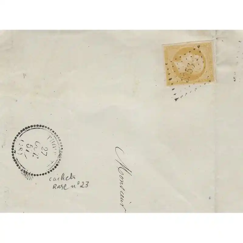 Losange Petits chiffres 3353 et cachet N°23 Thoirette sur fragment 1857. R Promotion Saisonnière
