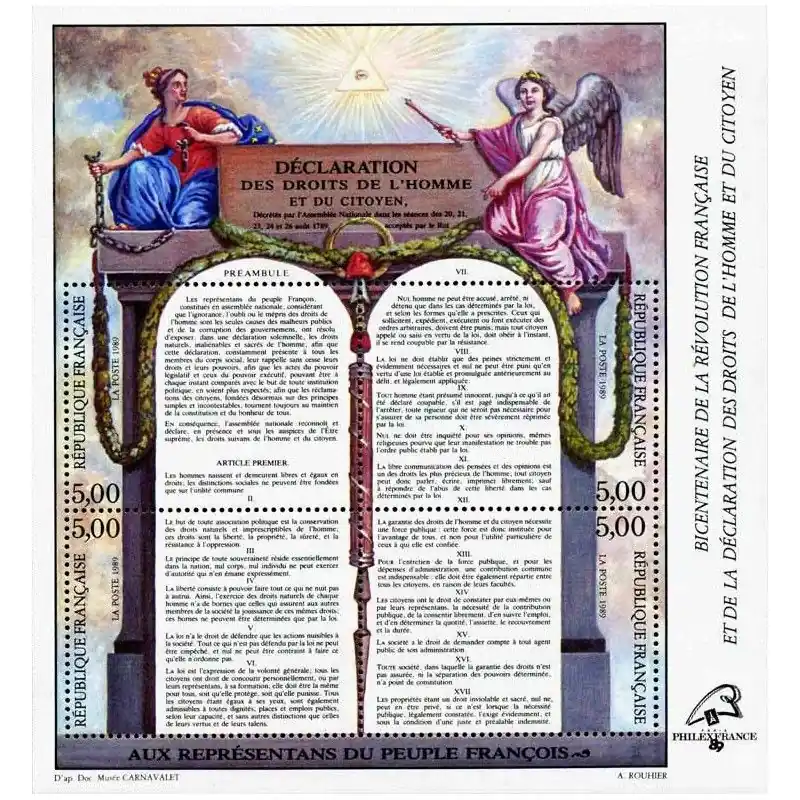 Certifié Bloc-feuillet de timbres N°11 Droits de l'Homme neuf**.
