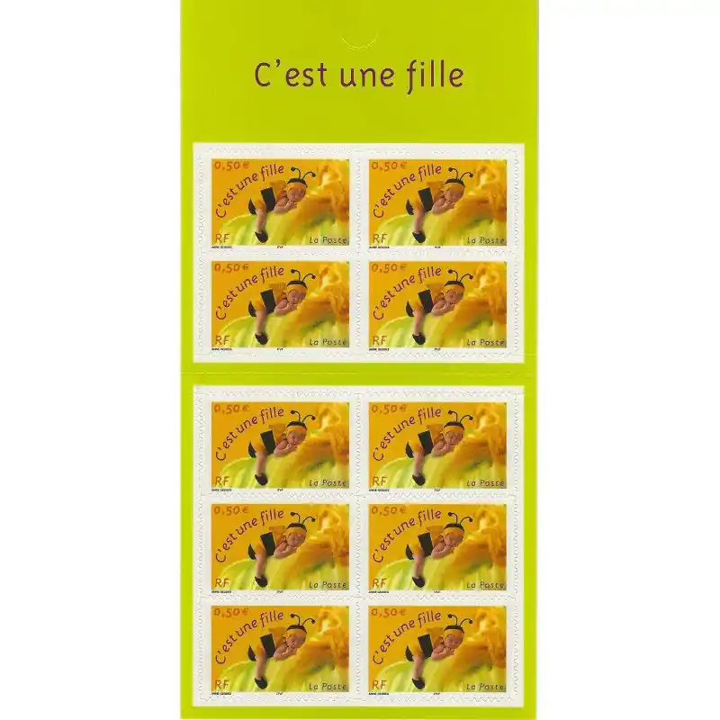 Achat Immédiat Carnet de 10 timbres naissances c'est une fille - 2004.