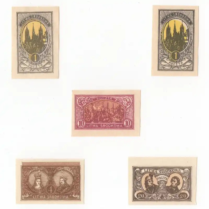 Lituanie centrale 5 timbres de collection tous différents. Affaire À Saisir