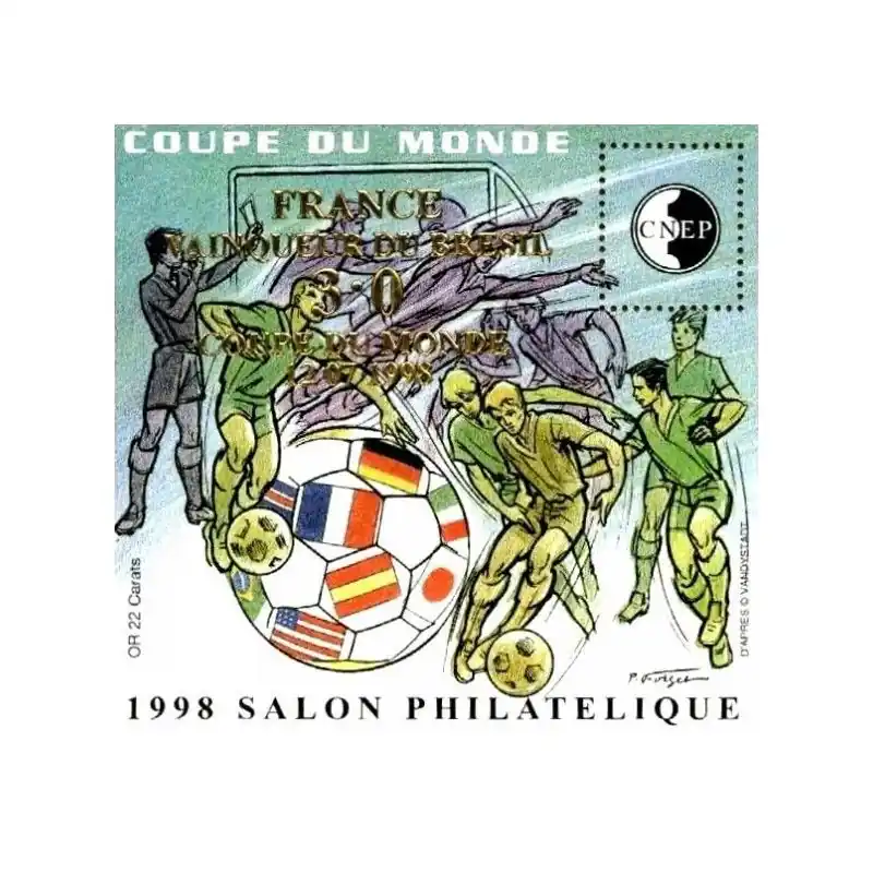 Prix Bas Bloc C.N.E.P. N°27 Coupe du monde 1998 surchargé or neuf**.