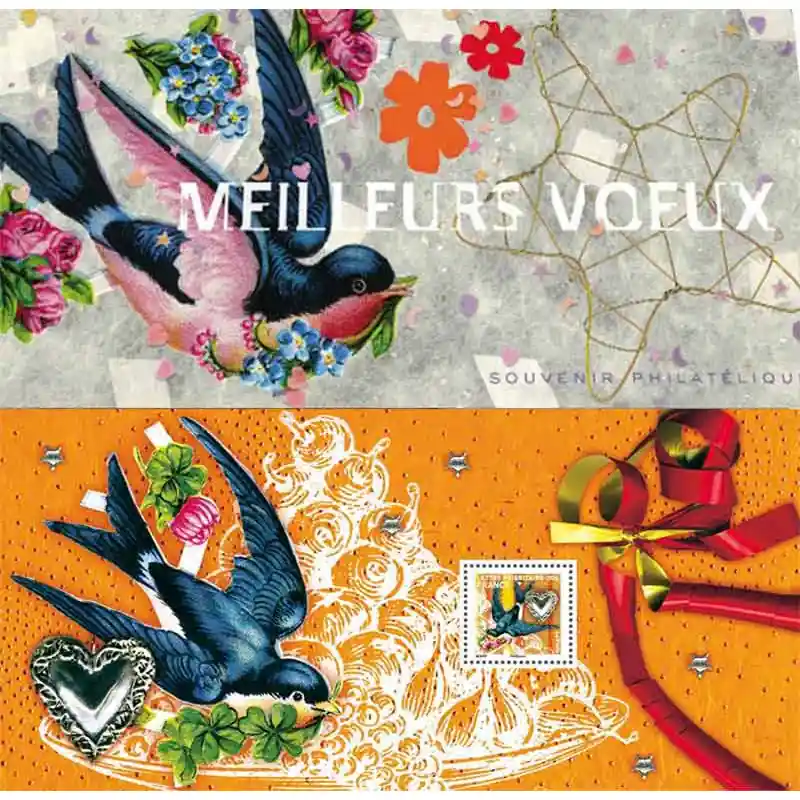 Prix Cassé Bloc souvenir N°56 Meilleurs Vœux - Hirondelle et cœur neuf**.