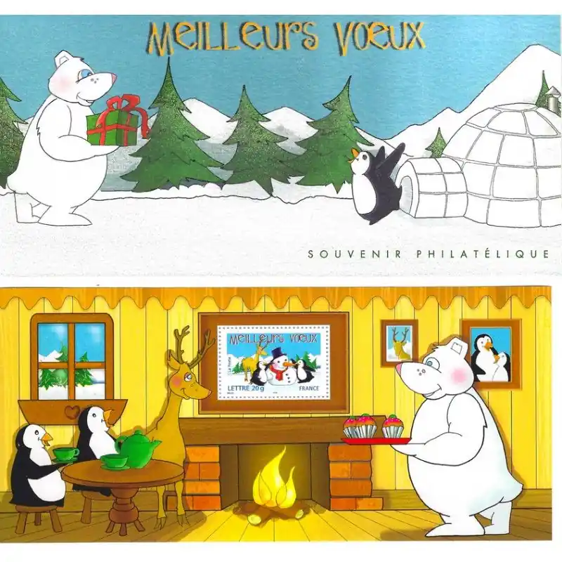 Livraison Mondiale Bloc souvenir N°5 Manchots, renne et ours neuf**.