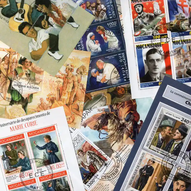 Nouvelle Collection Célébrités 25 blocs-feuillets de timbres thématiques.