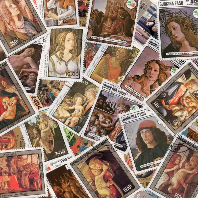 Achetez Aujourd’hui Peintre Botticelli 25 timbres thématiques tous différents.