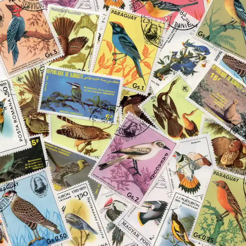 Prix Réduit Peintre Audubon 25 timbres thématiques tous différents.