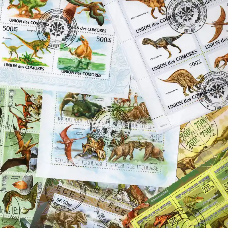 Animaux préhistoriques 10 blocs-feuillets de timbres thématiques. Vente Flash