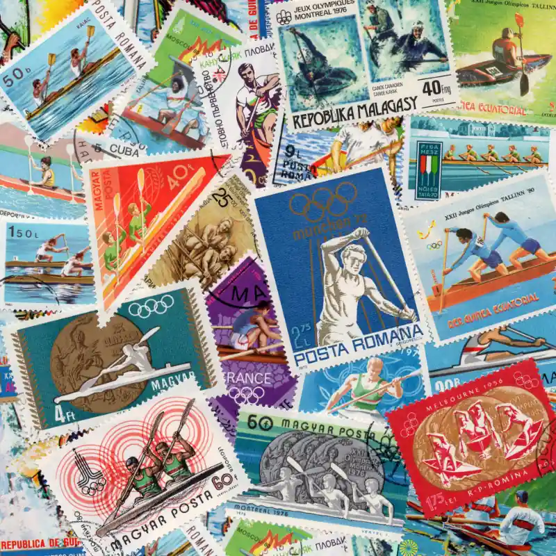 Canoë - Aviron 25 timbres thématiques tous différents. Marque