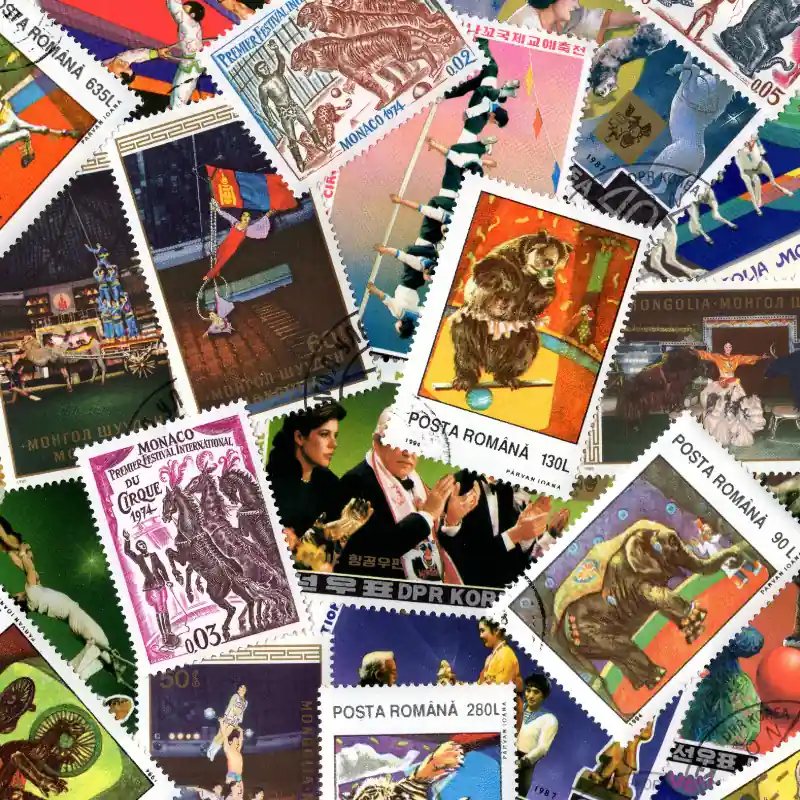 Cirque 25 timbres thématiques tous différents. Satisfait Ou Remboursé