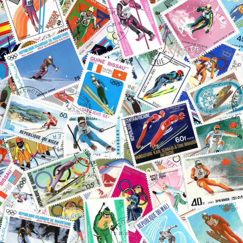 Prix Choc Ski timbres thématiques tous différents.
