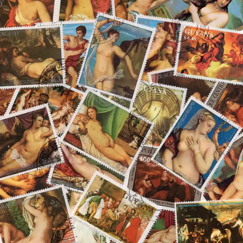 Peintre Le Titien 25 timbres thématiques tous différents. Offre Spéciale