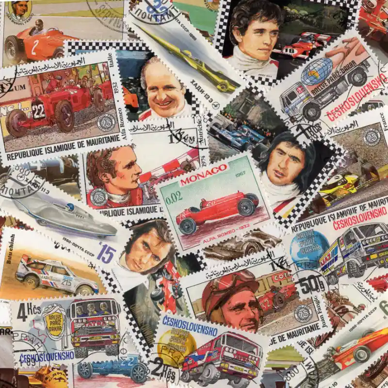 Pas Cher Voitures de course timbres thématiques tous différents.