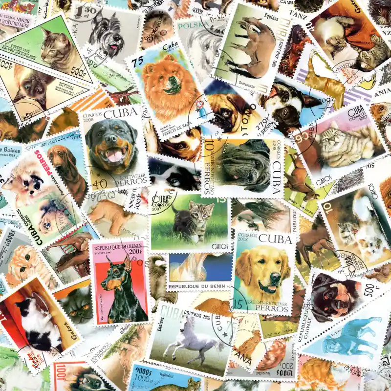 Animaux domestiques 200 timbres thématiques tous différents. Expédié Aujourd’hui