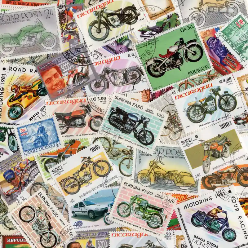 Motos 50 timbres thématiques tous différents. Commander Maintenant