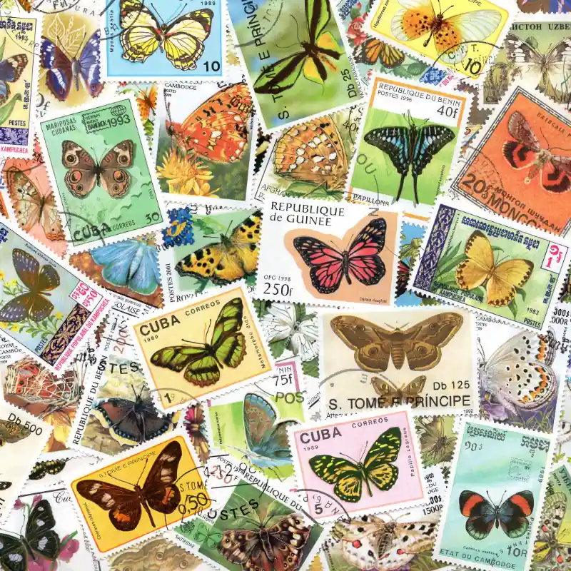 Papillons timbres thématiques tous différents. Nouvelle Collection