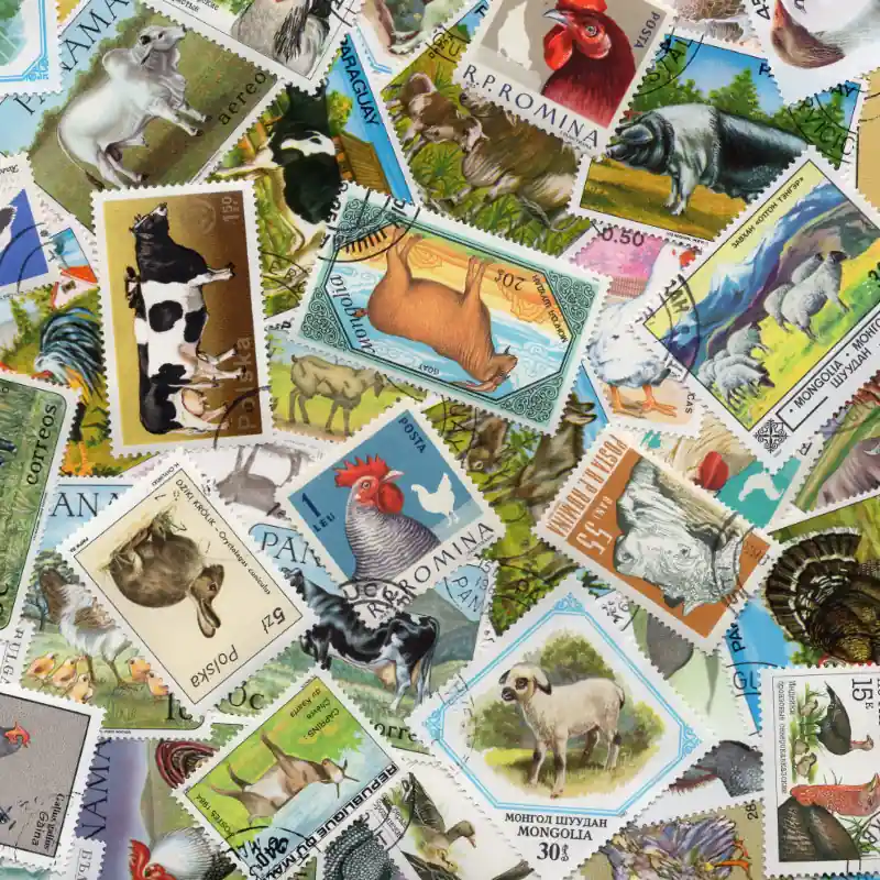 Animaux de la ferme timbres thématiques tous différents. Vente Directe