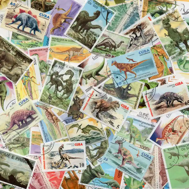 Animaux préhistoriques timbres thématiques tous différents. Promotion Saisonnière