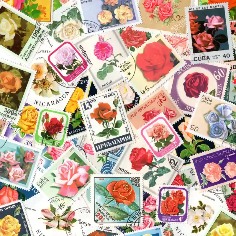 Offre Limitée Roses 50 timbres thématiques tous différents.
