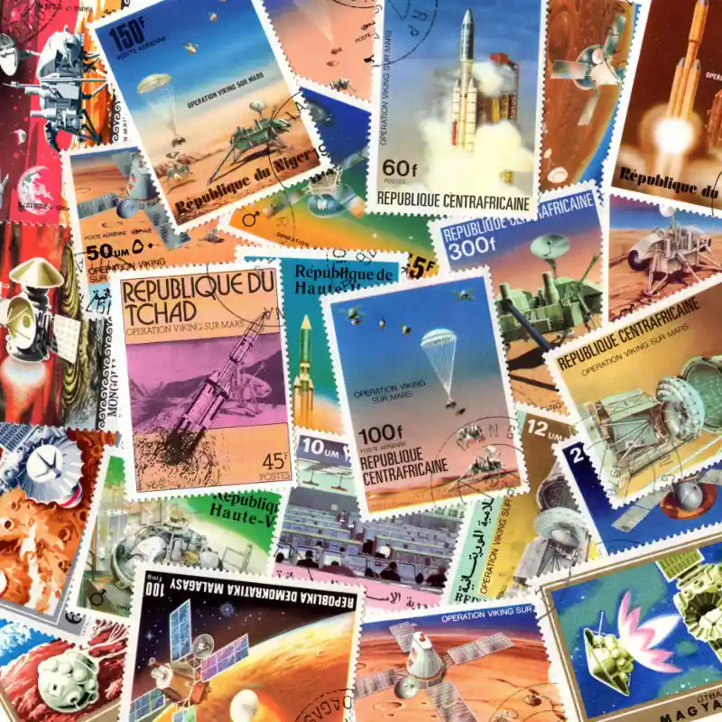 Vente Flash Planète Mars 25 timbres thématiques tous différents.