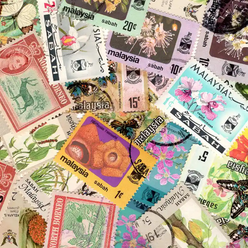 Bornéo et Sabah timbres de collection tous différents. Offre Spéciale