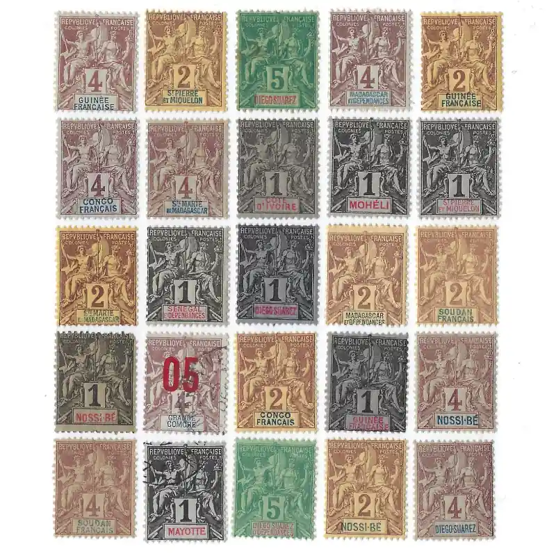 Colonies Françaises type Groupes 25 timbres tous différents. Must-Have