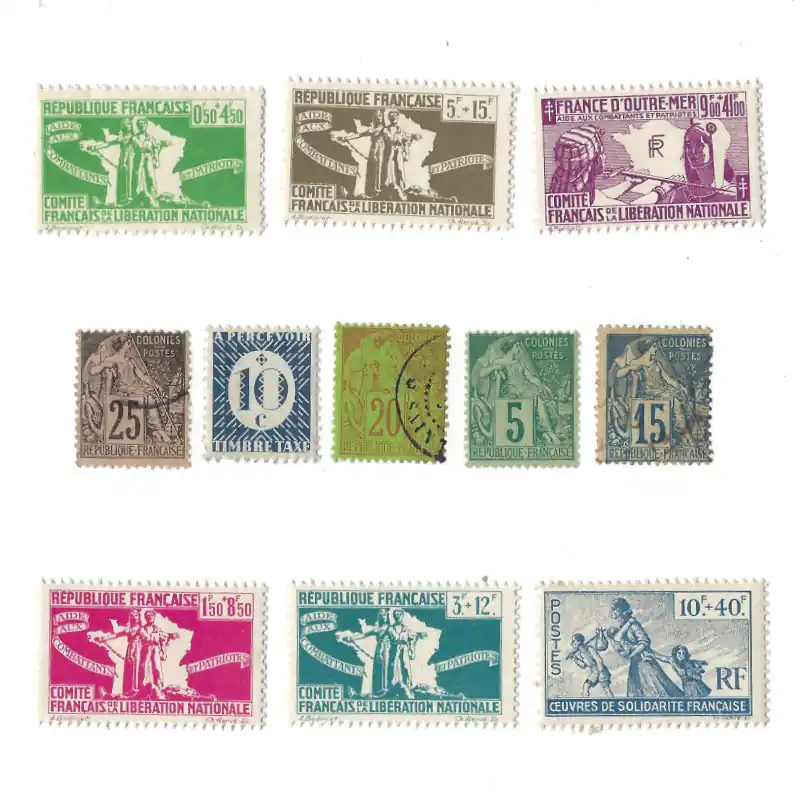 Colonies Françaises Générales 10 timbres timbres tous différents. Réduction