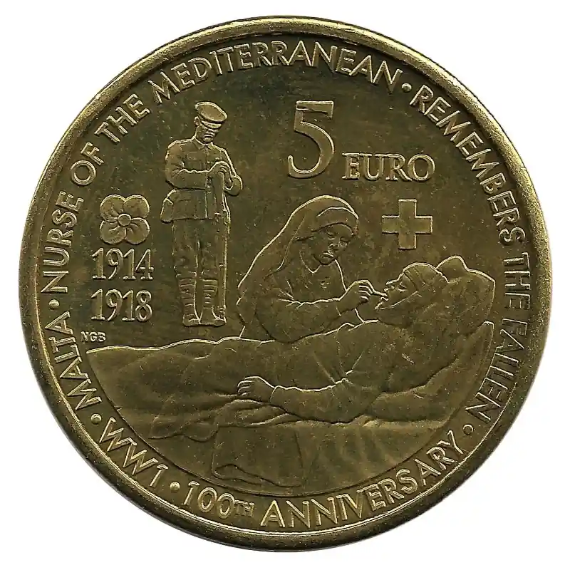 Exclusif 5 euros Malte 2014 UNC - 100ème anniversaire de la première guerre mondiale.