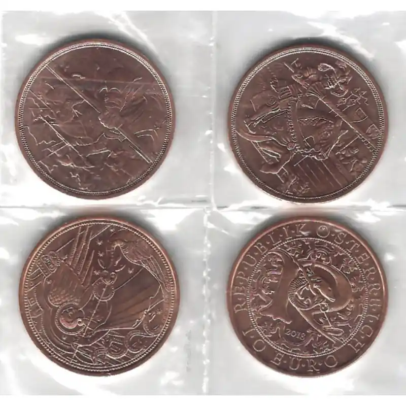 Série de 4 monnaies 10 euros Autriche UNC 2017-2020. Prix Cassé