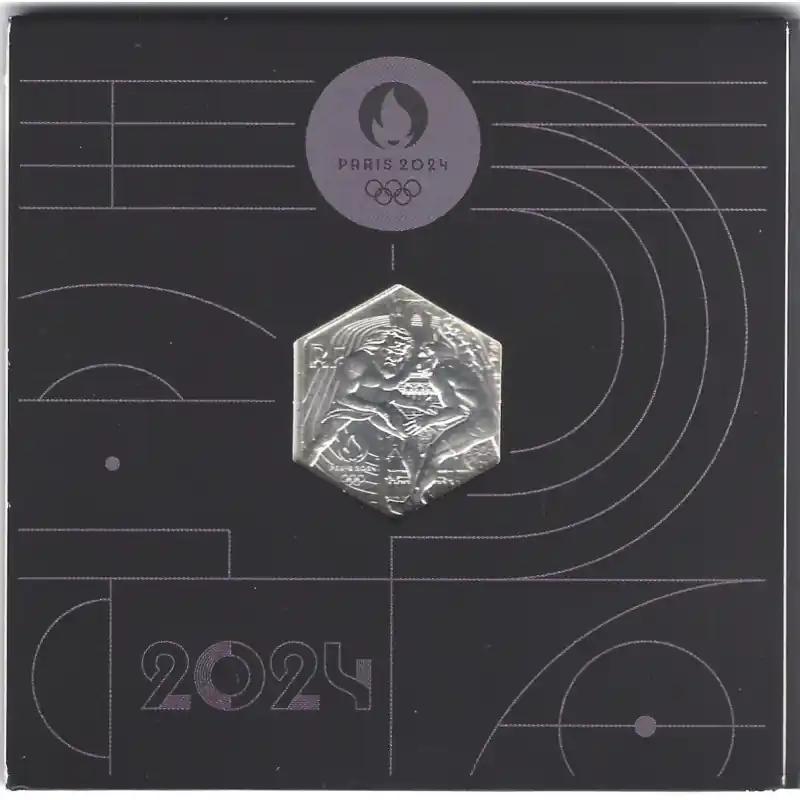 Vente Directe Jeux Olympique Paris 10 euros argent hexagonal en coffret UNC 2024.