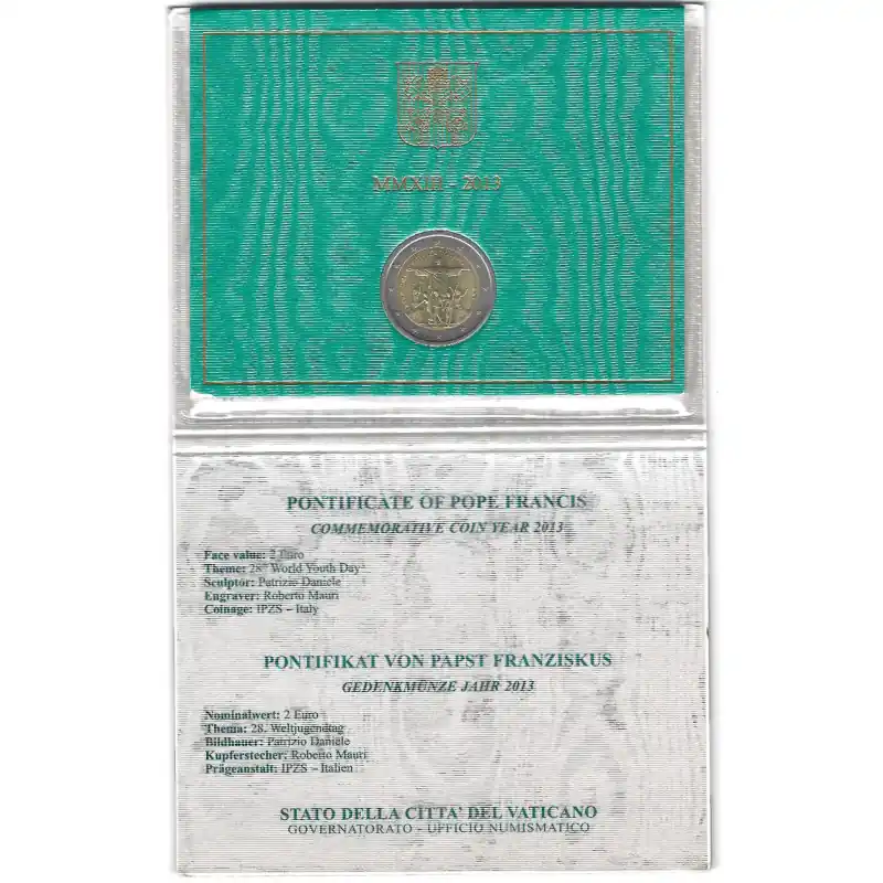 Achat Immédiat 2 euros commémorative Vatican 2013 - GMG à Rio de Janeiro en coffret BU.