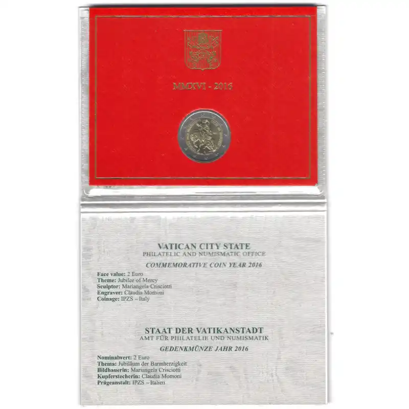 2 euros commémorative Vatican 2016 - Jubilé de la Miséricorde en coffret BU. Nouvel Arrivage
