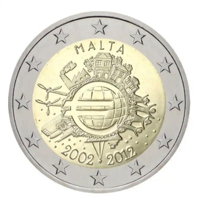 2 euros commémorative Malte 2012 - 10 ans de l'Euro. Paiement Sécurisé