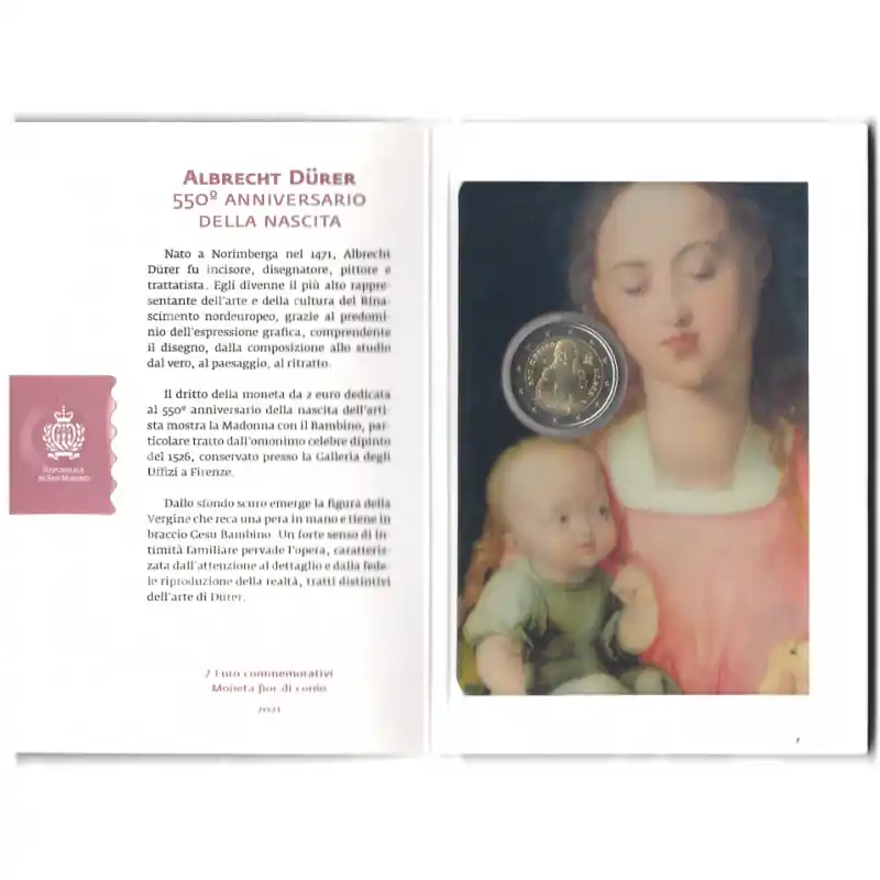 Quantité Limitée 2 euros commémorative Saint Marin 2021 - Albrecht Dürer en coffret BU.
