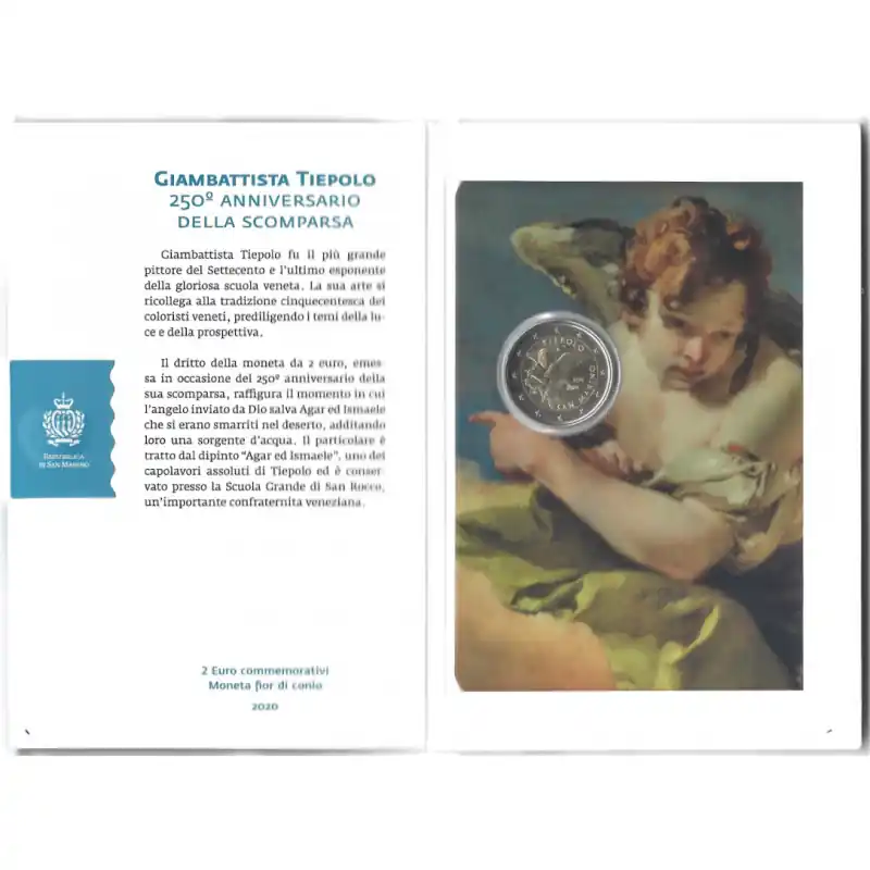 2 euros commémorative Saint Marin 2020 - Tiepolo en coffret BU. Prix Réduit