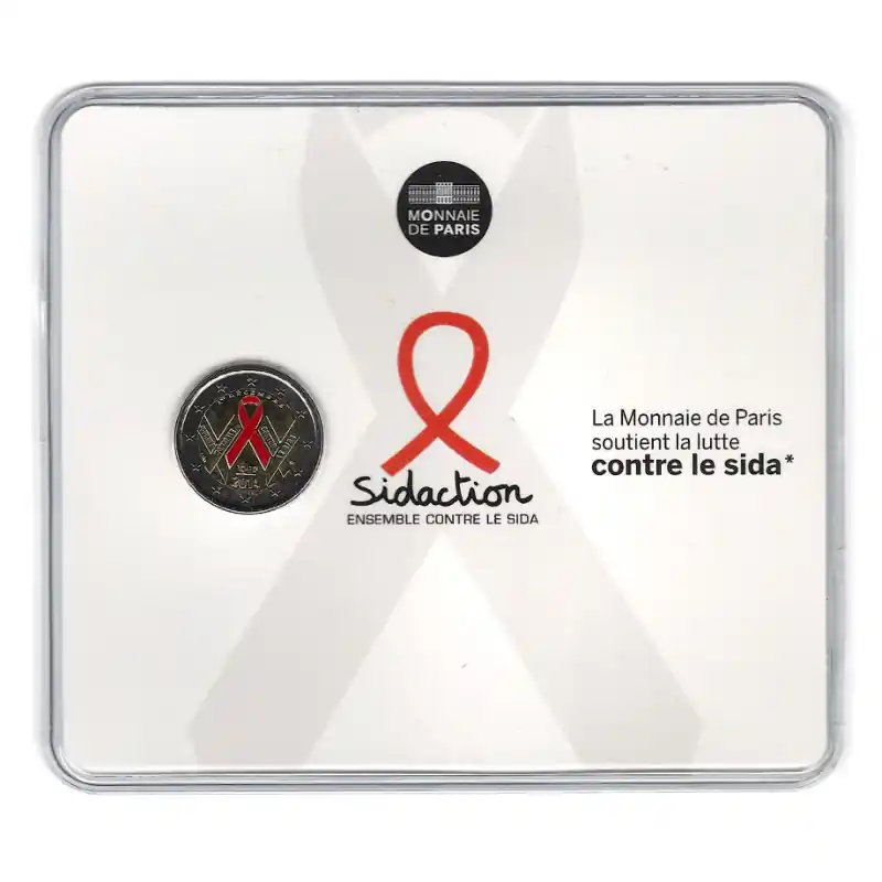 Certifié 2 euros commémorative coincard BU France 2014 SIDACTION, Ruban rouge.