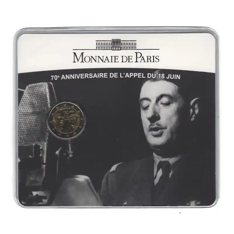 2 euros commémorative coincard BU France 2010 - Appel du 18 juin 1940. Offre Limitée